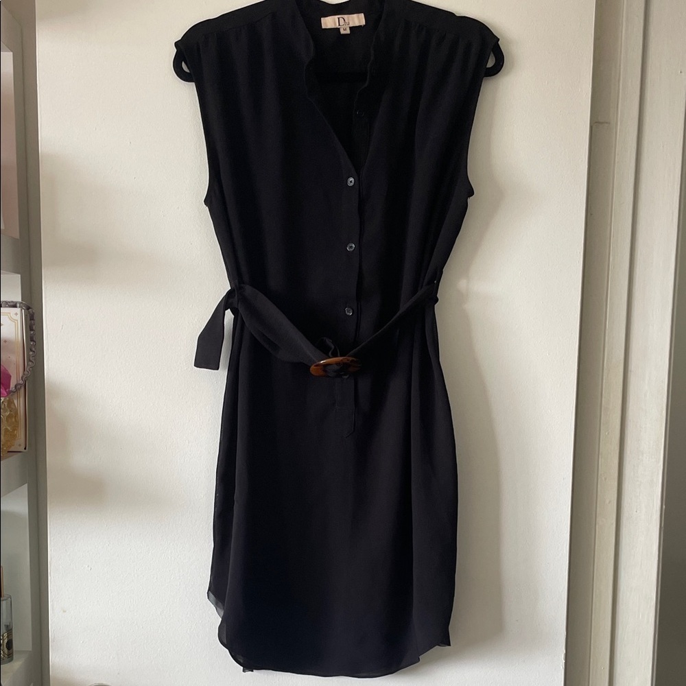 Chic Black Button-Down Mini Dress- Medium